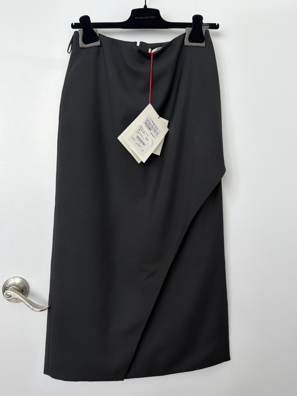Alexander Mcqueen Black Asymmetric Wrap Midi Skirt